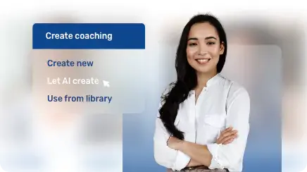Create coaching - an image of an avatar and below the buttons: Create new, Let AI create, Use from library