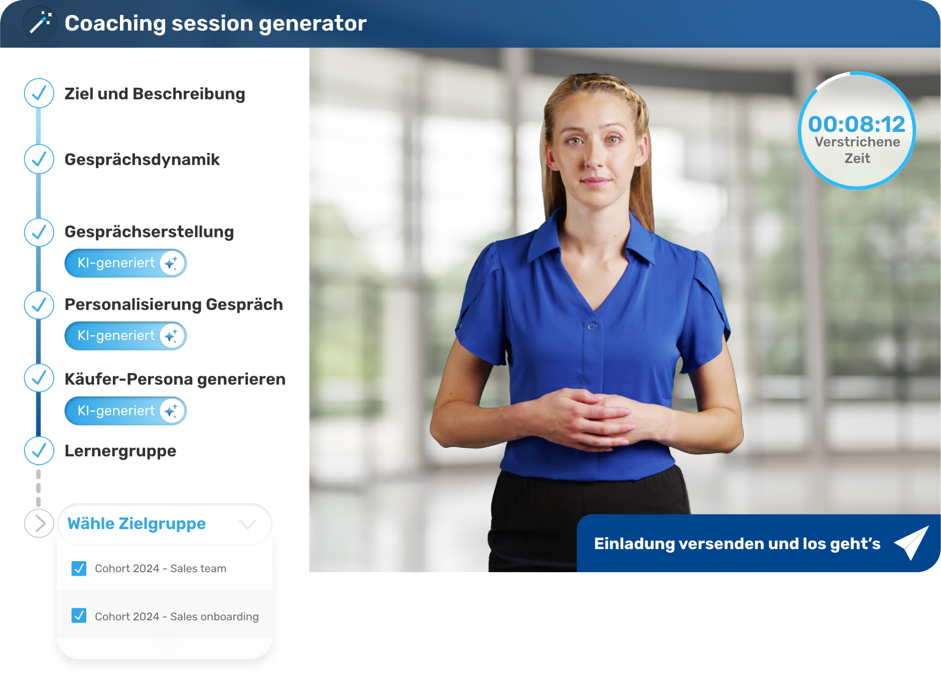 Retorio AI coaching platform - Session generator dashboard DE 