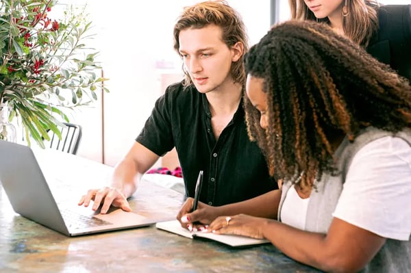 Employees taking online coaching together